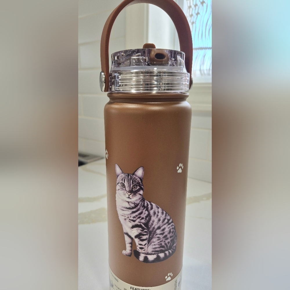 Silver Tabby Cat  Serengeti Chocolate Water Bottle